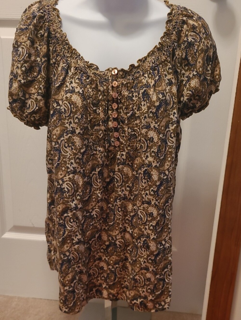 Women’s Paisley Scoop Neck Peasant Top Sz S